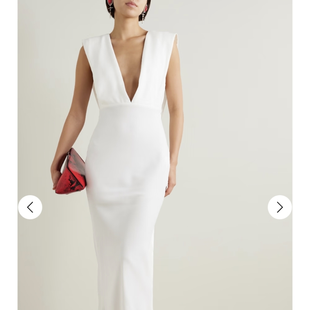 White Plunge Neck Sheath Dress for Brides